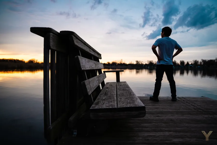 Silhouette by the lake at blue hour
